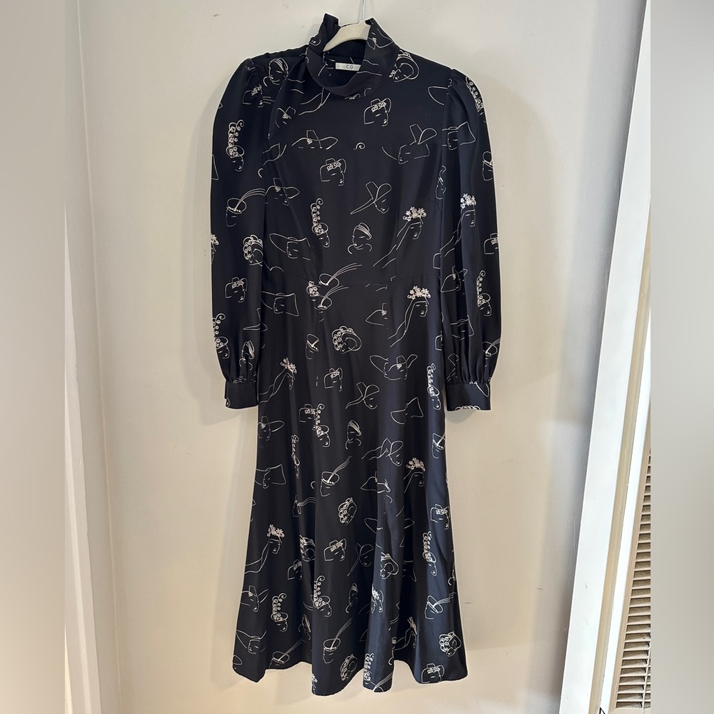CO Lightweight Mock Tie Neck Long Sleeve Midi Dress